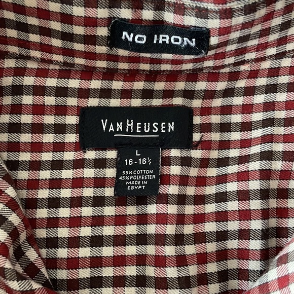 Red, brown, and cream plaid Men’s dress shirt by Van Heusen size 16-16 1/2- L - Picture 2 of 2